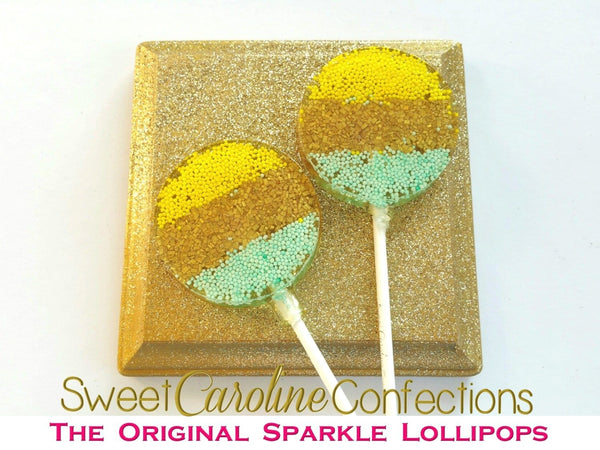Yellow+Gold+Light Aqua Lollipops - Set of 6 - Sweet Caroline Confections | The Original Sparkle Lollipops