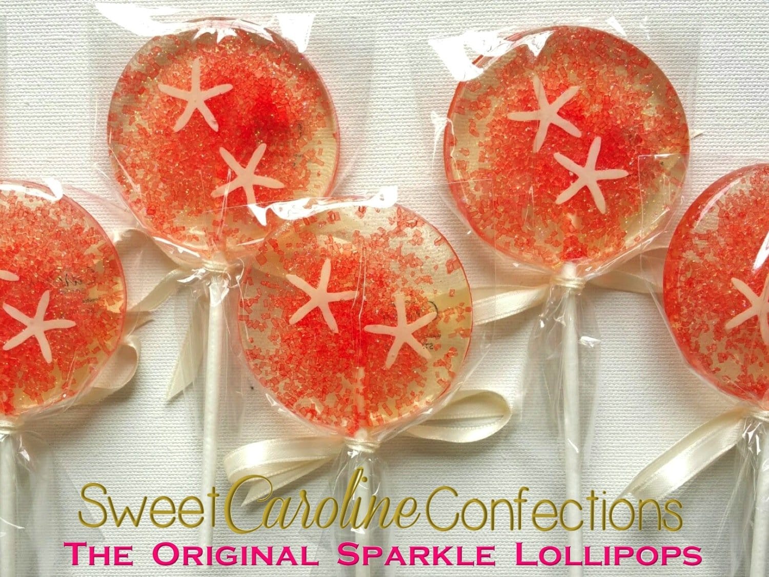 Coral Beach Wedding Lollipops - Set of 6 - Sweet Caroline Confections | The Original Sparkle Lollipops