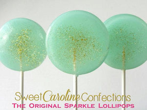 Mint Green and Gold Sparkle Lollipops - Set of 6 - Sweet Caroline Confections | The Original Sparkle Lollipops