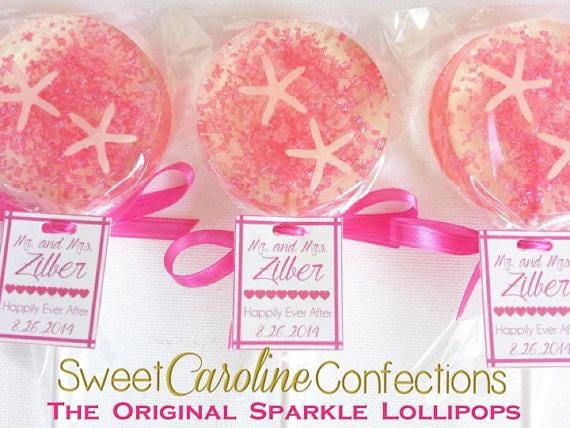Pink Beach Lollipops with Tags - Set of 6 - Sweet Caroline Confections | The Original Sparkle Lollipops