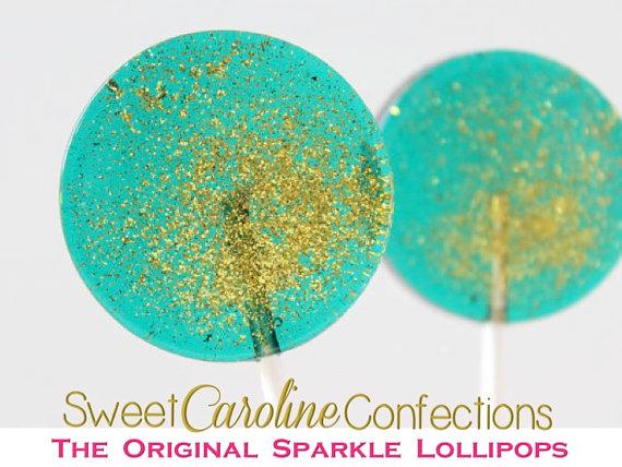 Teal and Gold Sparkle Lollipops - Set of 6 - Sweet Caroline Confections | The Original Sparkle Lollipops