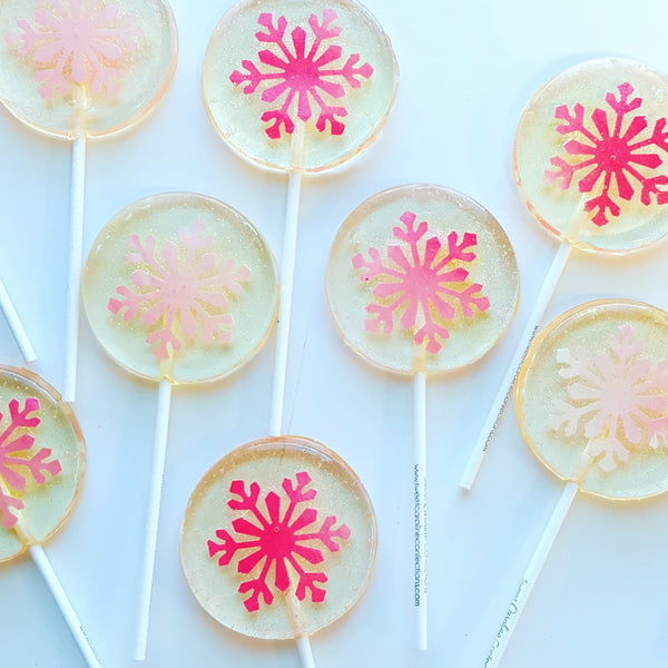Pink Snowflake Lollipops - Set of 6 - Sweet Caroline Confections | The Original Sparkle Lollipops
