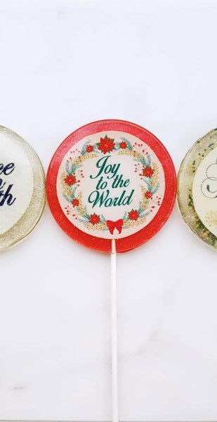 4 Inch Joy to the World Lollipops - Set of 1 - Sweet Caroline Confections | The Original Sparkle Lollipops