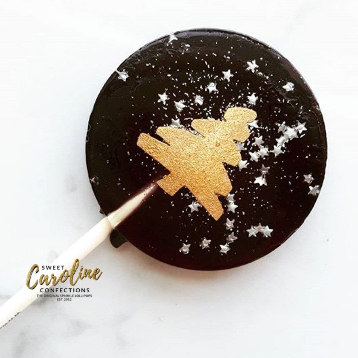 Black and Gold Christmas Tree Lollipops - Set of 6 - Sweet Caroline Confections | The Original Sparkle Lollipops