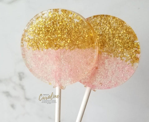 Light Pink and Gold Sparkle Lollipops - Set of 6 - Sweet Caroline Confections | The Original Sparkle Lollipops