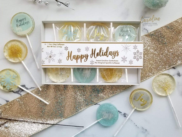 NEW! Happy Holidays Gift Box - 6 Lollipop Set - Sweet Caroline Confections | The Original Sparkle Lollipops