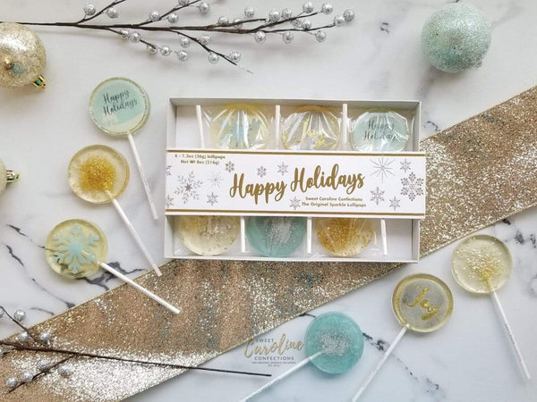 NEW! Happy Holidays Gift Box - 6 Lollipop Set - Sweet Caroline Confections | The Original Sparkle Lollipops