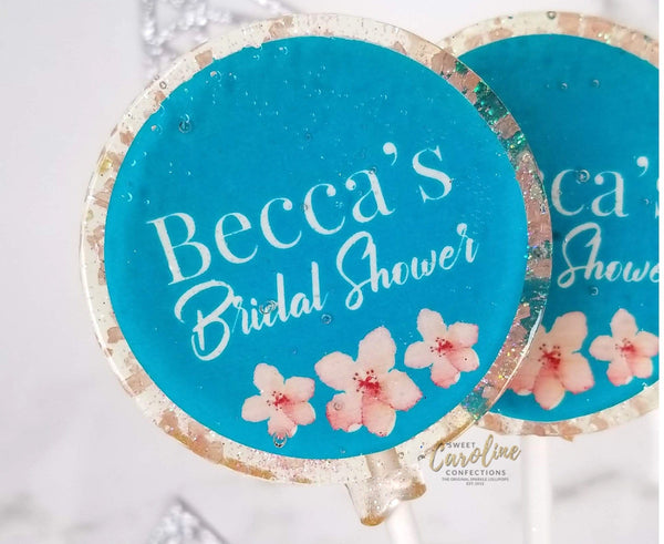 Aqua Blue and Coral Bridal Shower Lollipops - Set of 6 - Sweet Caroline Confections | The Original Sparkle Lollipops