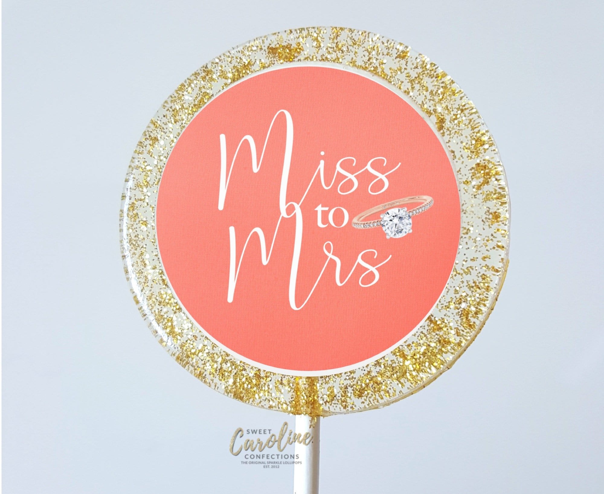 Coral and Gold Bridal Shower Lollipops - Set of 6 - Sweet Caroline Confections | The Original Sparkle Lollipops