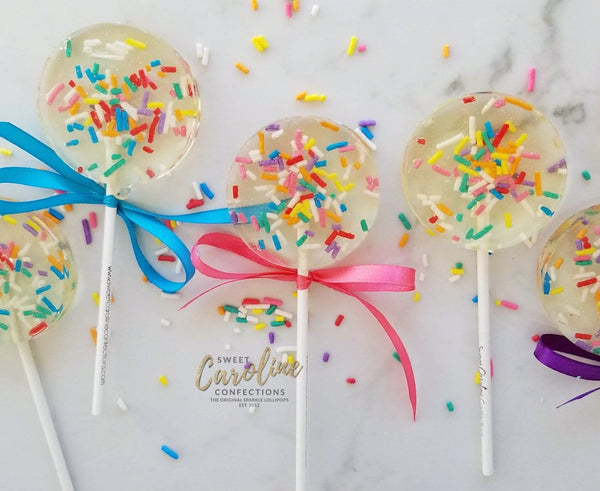 $12 FOR 8 SPECIAL! Birthday Cake Sprinkle Lollipops - Sweet Caroline Confections | The Original Sparkle Lollipops