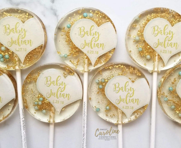 Light Blue and Gold Half Heart Lollipops- Set of 6 - Sweet Caroline Confections | The Original Sparkle Lollipops