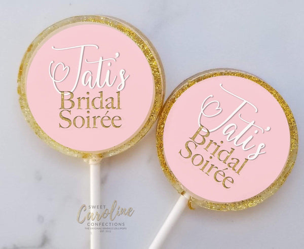 Light Pink and Gold Bridal Shower Lollipops - Set of 6 - Sweet Caroline Confections | The Original Sparkle Lollipops