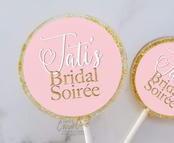 Light Pink and Gold Bridal Shower Lollipops - Set of 6 - Sweet Caroline Confections | The Original Sparkle Lollipops