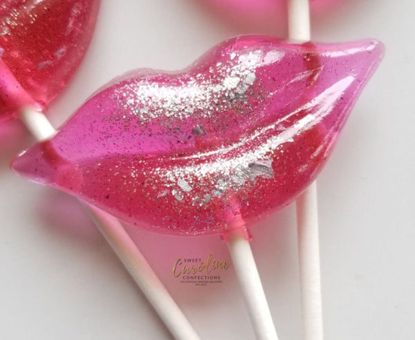 Hot Pink and Sparkle Lip Lollipops - Set of 6 - Sweet Caroline Confections | The Original Sparkle Lollipops