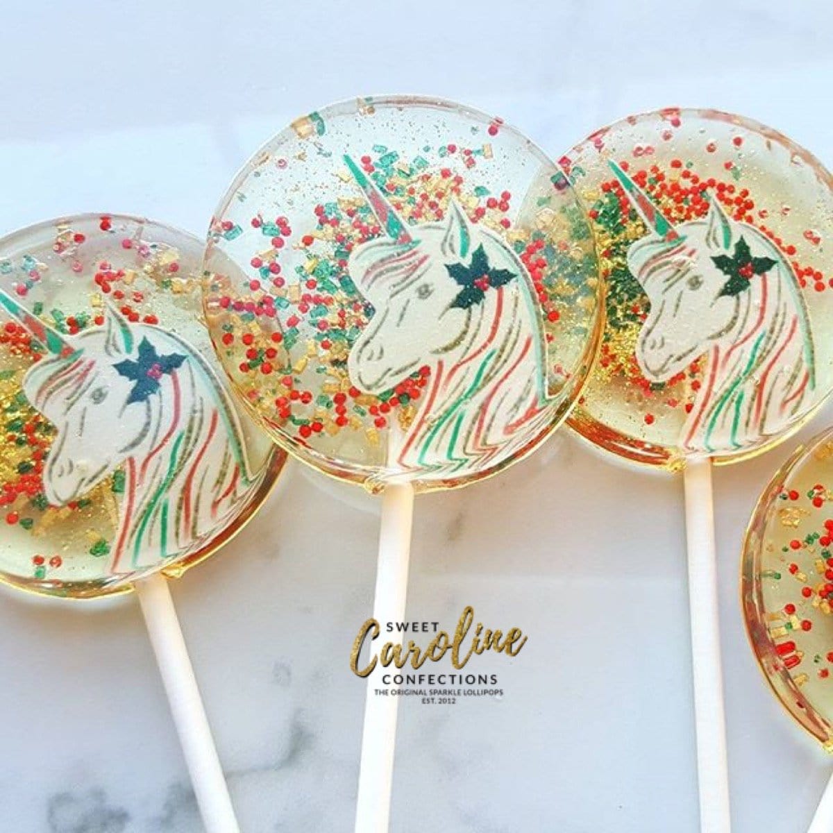Christmas Unicorn Lollipops - Set of 6 - Sweet Caroline Confections | The Original Sparkle Lollipops