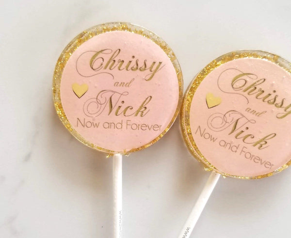 Light Pink and Gold Wedding Lollipops - Set of 6 - Sweet Caroline Confections | The Original Sparkle Lollipops