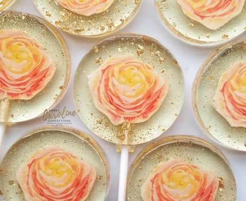 Peach Ranunculus Flower Lollipops -Set of 6 - Sweet Caroline Confections | The Original Sparkle Lollipops