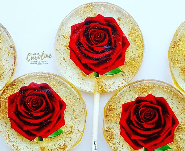 Red Rose Lollipops -Set of 6 - Sweet Caroline Confections | The Original Sparkle Lollipops