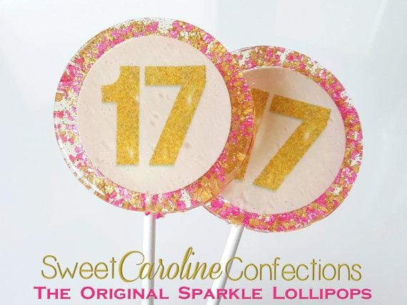 Hot Pink and Gold Number Lollipops - Set of 6 - Sweet Caroline Confections | The Original Sparkle Lollipops
