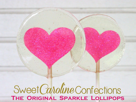 Hot Pink Sparkle Heart Lollipops - Set of 6 - Sweet Caroline Confections | The Original Sparkle Lollipops