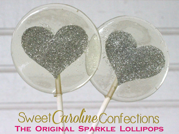 Silver Sparkle Heart Lollipops - Set of 6 - Sweet Caroline Confections | The Original Sparkle Lollipops