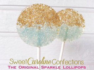 Light Blue and Gold Sparkle Lollipops - Set of 6 - Sweet Caroline Confections | The Original Sparkle Lollipops