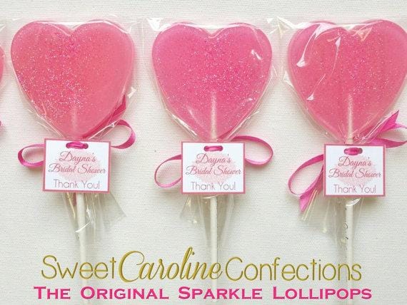 Bright Pink Sparkle Lollipops with Tags- Set of 6