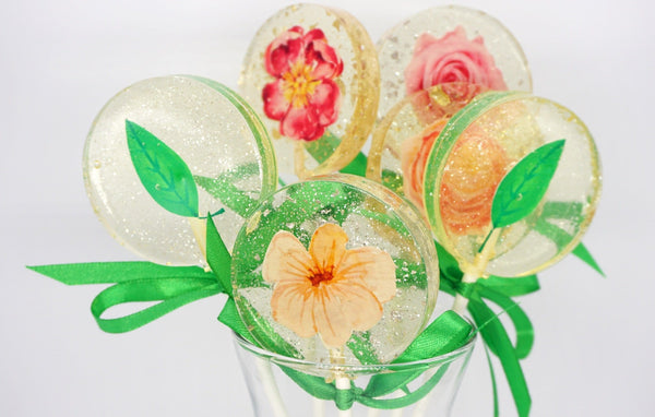 Spring Flower Lollipop Vase with Personalized Note, Mix of Flavors - Sweet Caroline Confections | The Original Sparkle Lollipops