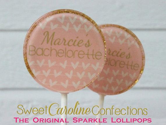 Light Pink and Gold Bachelorette Lollipops - Set of 6 - Sweet Caroline Confections | The Original Sparkle Lollipops