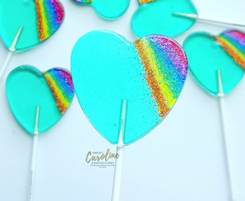 Aqua Rainbow Sparkle Lollipops - Set of 6 - Sweet Caroline Confections | The Original Sparkle Lollipops