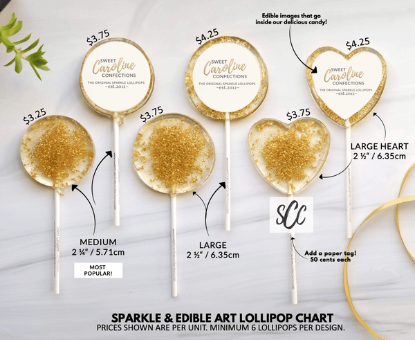 Pink and Gold Lollipops with Tags- Set of 6 - Sweet Caroline Confections | The Original Sparkle Lollipops