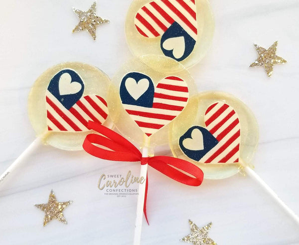 4th of July Heart Lollipops - Set of 6 - Sweet Caroline Confections | The Original Sparkle Lollipops