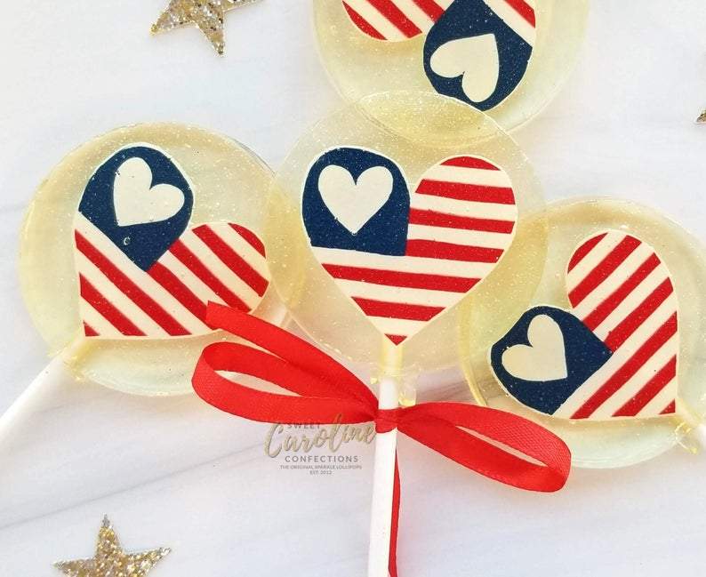 4th of July Heart Lollipops - Set of 6 - Sweet Caroline Confections | The Original Sparkle Lollipops