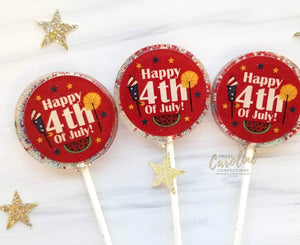 Red 4th of July Lollipops - Set of 6 - Sweet Caroline Confections | The Original Sparkle Lollipops