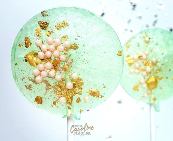 Mint Green Pink and Gold Sparkle Lollipops - Set of 6 - Sweet Caroline Confections | The Original Sparkle Lollipops